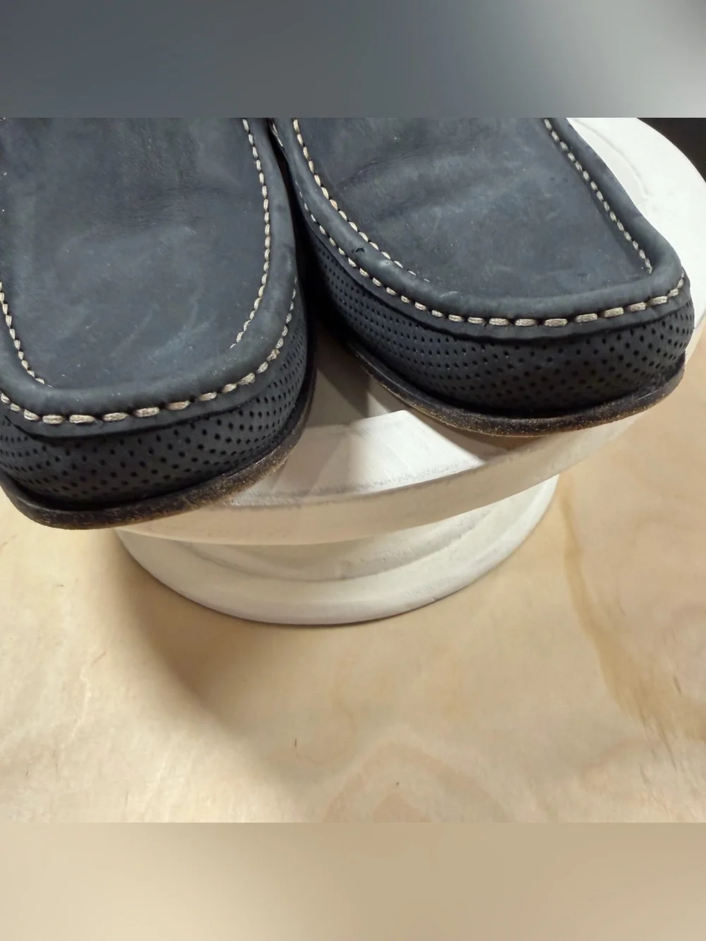 Men’s Coach Blue Leather Moccasin Driving Shoe W/Contrast Stitching Size 7.5